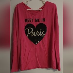 Justice pink meet me in Paris/New York flip sequin shirt